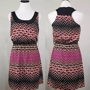 New As U Wish 3d Geometric Print Dress L Sleeveless Fit & Flare Peter Pan Collar